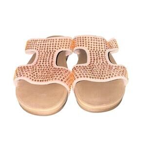 Fitflop Marlie Slide Sandal Womens Sz 11 Gold Rhinestone Embellished Shoe Wedge